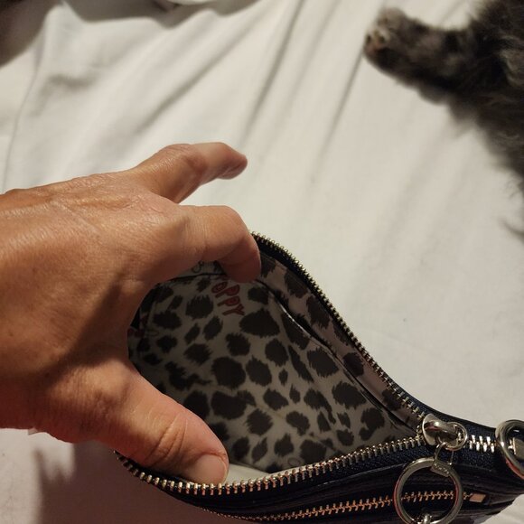 Rare color NWT Coach Poppy blue jean Sequined XL Spotlight Wristlet Clutch Purse - Picture 2 of 6